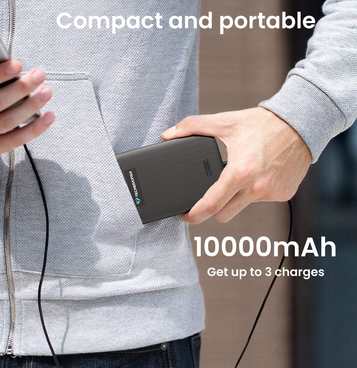 Magnetic 10,000mAh Wireless Power Bank with 18W USB-C PD Portable Charger, Compatible with iPhone 14, 13, and 12