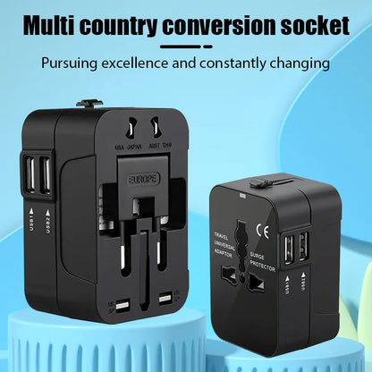 Universal Travel Adapter with Dual USB Ports - AC Power Charger for EU, UK, US, and AU Outlets