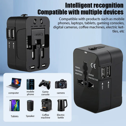 Universal Travel Adapter with Dual USB Ports - AC Power Charger for EU, UK, US, and AU Outlets