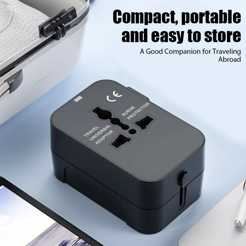 Universal Travel Adapter with Dual USB Ports - AC Power Charger for EU, UK, US, and AU Outlets