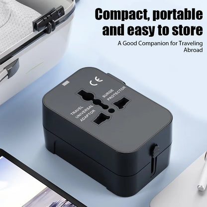 Universal Travel Adapter with Dual USB Ports - AC Power Charger for EU, UK, US, and AU Outlets