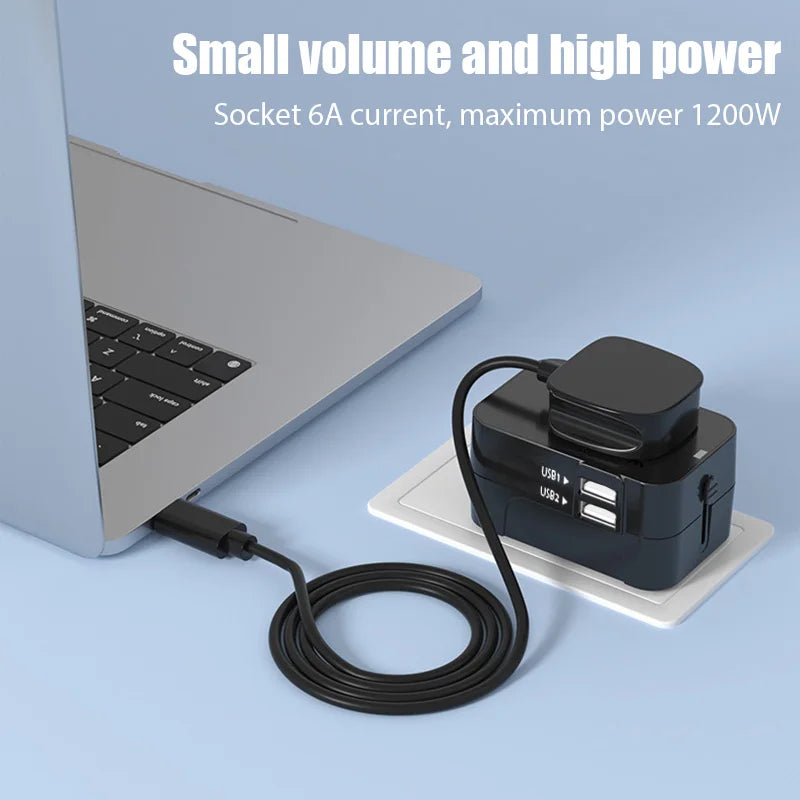 Universal Travel Adapter with Dual USB Ports - AC Power Charger for EU, UK, US, and AU Outlets