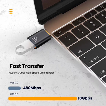 10A USB Type-C to USB-A Adapter, USB 3.0 OTG Converter for MacBook, iPad, Huawei, Xiaomi, and Samsung Devices